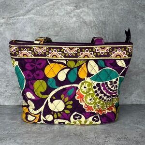 Vera Bradley Purple Floral Quilted Tote with Teal and Yellow Accents